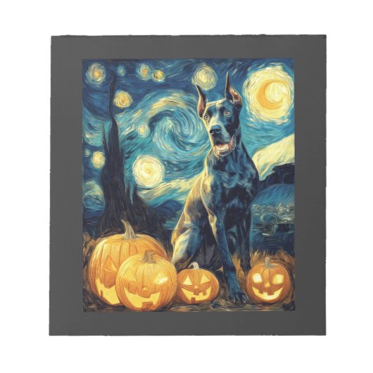 Cute Great Dane Dog Halloween Jack O Lantern Pumpk ノートパッド (正面)