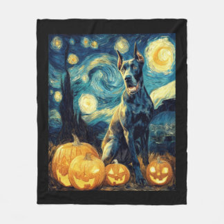 Cute Great Dane Dog Halloween Jack O Lantern Pumpk フリースブランケット