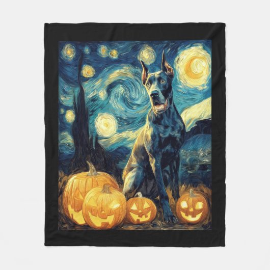 Cute Great Dane Dog Halloween Jack O Lantern Pumpk フリースブランケット (正面)
