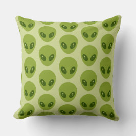 Cute Green Alien Heads Pattern クッション