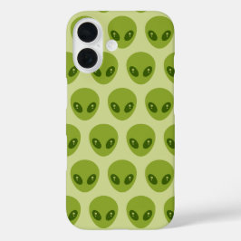Cute Green Alien Heads Pattern iPhone 16ケース