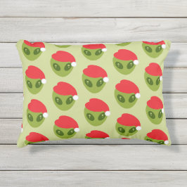 Cute Green Alien in Santa Hat Pattern アウトドアクッション