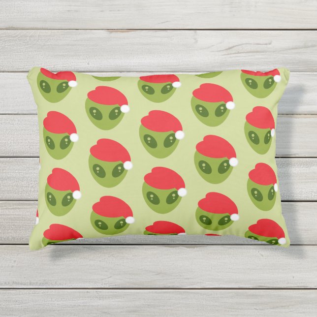 Cute Green Alien in Santa Hat Pattern アウトドアクッション (正面)