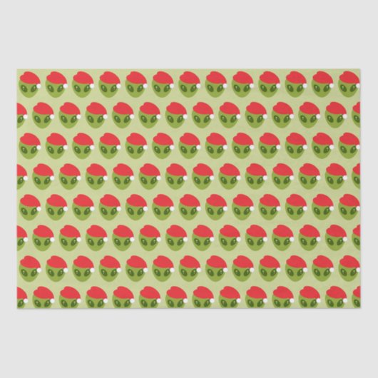 Cute Green Alien in Santa Hat Pattern 薄葉紙 (正面)