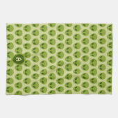 Cute Green Alien Pattern Monogram キッチンタオル (横)