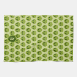 Cute Green Alien Pattern Monogram キッチンタオル