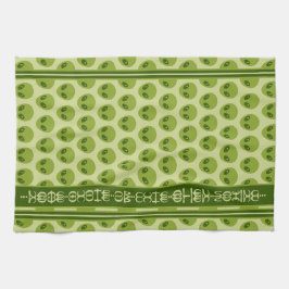 Cute Green Alien Pattern with Your Name in Glyphs キッチンタオル