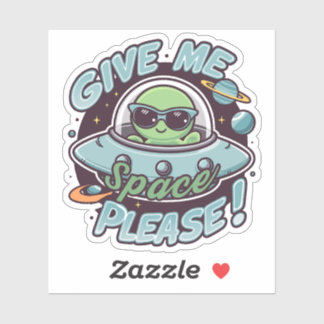 Cute Green Alien Puns Give Me Space Please シール