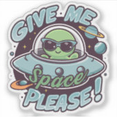 Cute Green Alien Puns Give Me Space Please シール (正面)