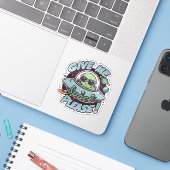 Cute Green Alien Puns Give Me Space Please シール (ノートパソコンとiPhone)