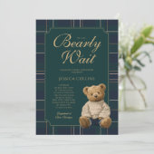 Cute Green and Blue We Can Bearly Wait Baby Shower 招待状 (スタンド正面)