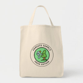 Cute Green Blue Cartoon Forest Oxygen Design トートバッグ