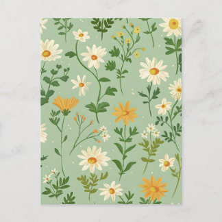 Cute Green Botanical Flowers Floral Card. ポストカード
