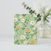 Cute Green Botanical Flowers Floral Card. ポストカード (スタンド正面)