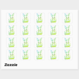 Cute Green Bunny Party Theme Pastel Floral スクエアシール