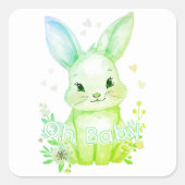 Cute Green Bunny Party Theme Pastel Floral スクエアシール (正面)