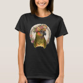 Cute Green Cheek Conure Parrot Bird Flower Crown P Tシャツ (正面)