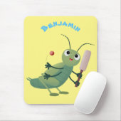 Cute green cricket insect cartoon illustration マウスパッド (マウス)