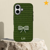 Cute Green Crochet Bow Yarn Custom Name Case-Mate iPhoneケース