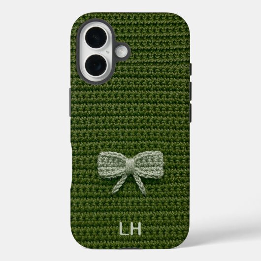Cute Green Crochet Bow Yarn Custom Name Case-Mate iPhoneケース (裏面)