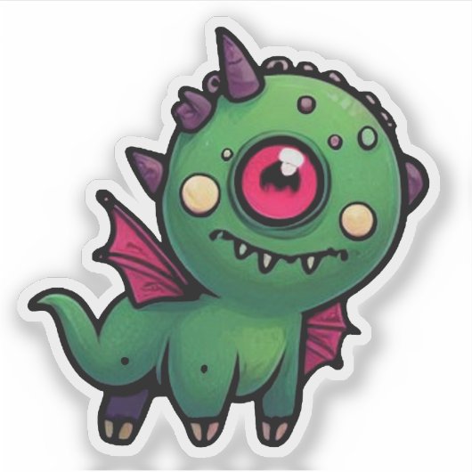 Cute Green Cyclops Monster - Kawaii Dragon Beast シール (正面)