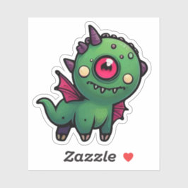 Cute Green Cyclops Monster - Kawaii Dragon Beast シール