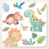 Cute green dinosaur スクエアペーパーコースター (正面)