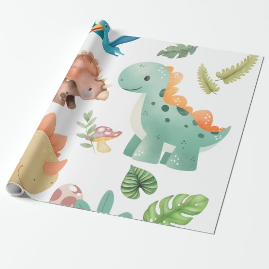 Cute green dinosaur ラッピングペーパー (アンロールド)