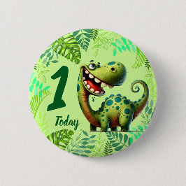 Cute Green Dinosaur 1st Birthday 缶バッジ