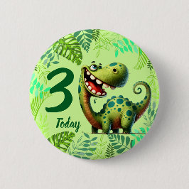 Cute Green Dinosaur 3rd Birthday 缶バッジ
