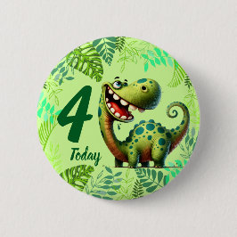 Cute Green Dinosaur 4th Birthday 缶バッジ