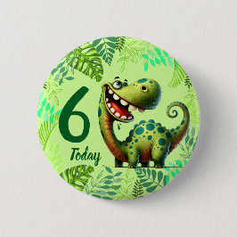 Cute Green Dinosaur 6th Birthday 缶バッジ