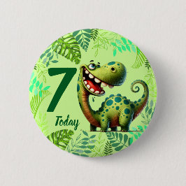 Cute Green Dinosaur 7th Birthday 缶バッジ