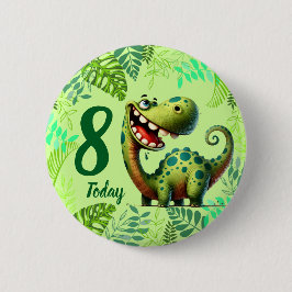 Cute Green Dinosaur 8th Birthday 缶バッジ