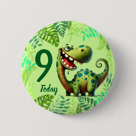 Cute Green Dinosaur 9th Birthday 缶バッジ