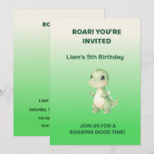 Cute Green Dinosaur Birthday Invitation | Personal 招待状 (正面/裏面)