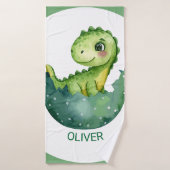 Cute Green Dinosaur Custom Watercolor Pastel バスタオル (バスタオル)