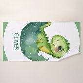 Cute Green Dinosaur Custom Watercolor Pastel バスタオル (バスタオル)