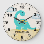Cute Green Dinosaur Decoration Room Kid's ラージ壁時計 (正面)