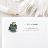 Cute Green Dinosaur Hatching Return Address ラベル (インサイチュ)