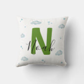 Cute Green Dinosaur Nursery Throw Pillow Baby Boy クッション (裏面)