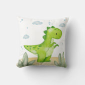 Cute Green Dinosaur Nursery Throw Pillow Baby Boy クッション (正面)