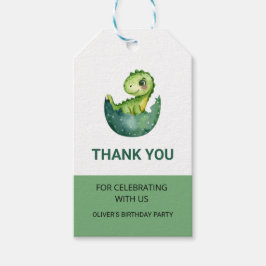 Cute Green Dinosaur Watercolor Kid Birthday Party  ギフトタグ
