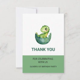 Cute Green Dinosaur Watercolor Kid Birthday Party  サンキューカード