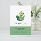 Cute Green Dinosaur Watercolor Kid Birthday Party  サンキューカード (スタンド正面)