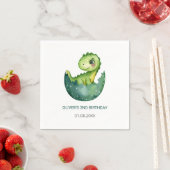 Cute Green Dinosaur Watercolor Kids Birthday Party スタンダードカクテルナプキン (インサイチュ)