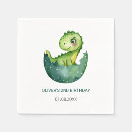 Cute Green Dinosaur Watercolor Kids Birthday Party スタンダードカクテルナプキン