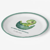 Cute Green Dinosaur Watercolor Kids Birthday Party ペーパープレート (アングル)