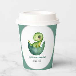 Cute Green Dinosaur Watercolor Kids Birthday Party 紙コップ