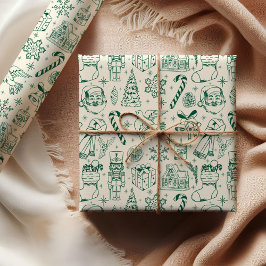 Cute Green Doodle Christmas Wrapping Paper ラッピングペーパー